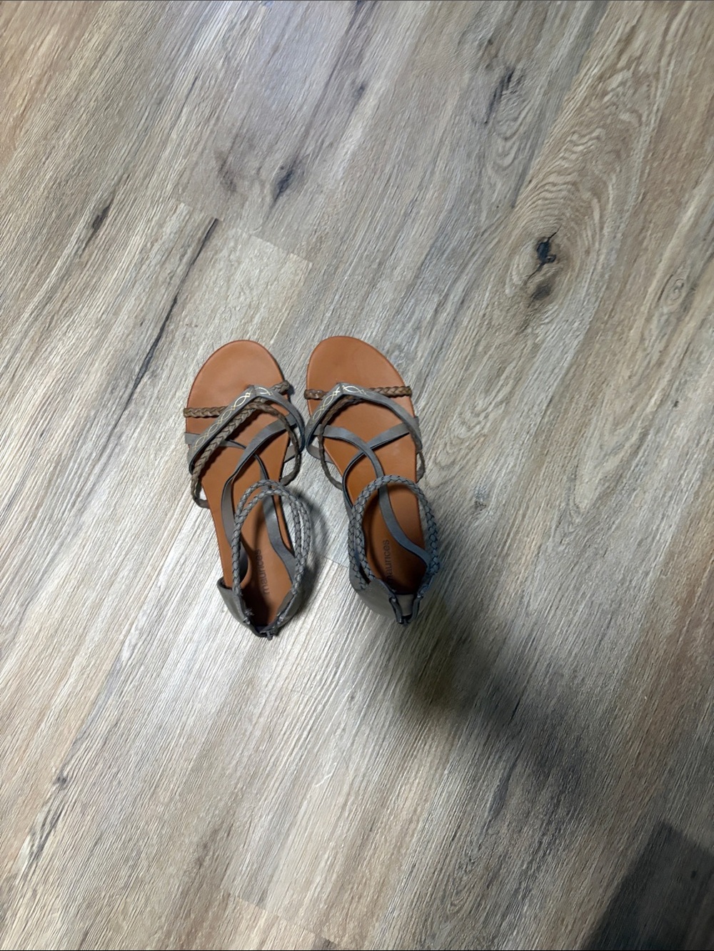 Maurices Braided Strappy Brown Tan Sandals